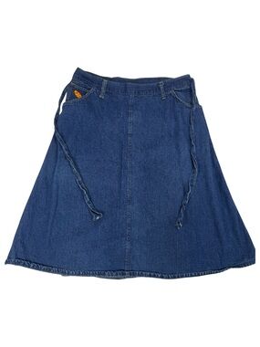 Vintage Denim A-Line Skirt with Waist Ties - Blue Size 36